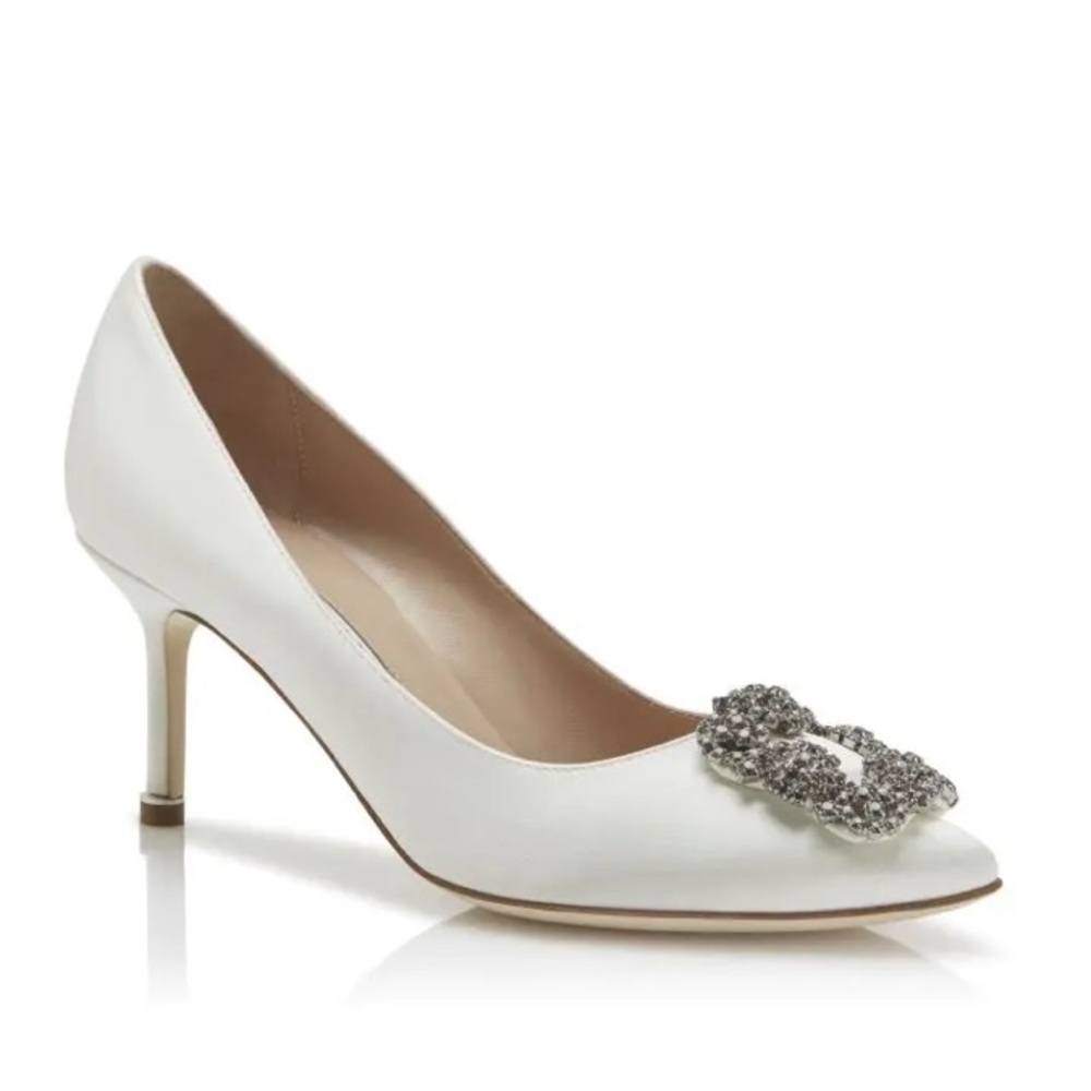 Manolo Blahnik Hangisi 70mm Embellished Crystal Buckle Satin Pump